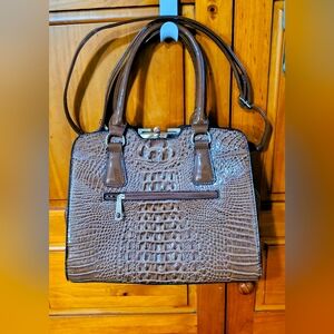 Elegant Lg Brown Crocodile Vinyl Pattern Handbag.